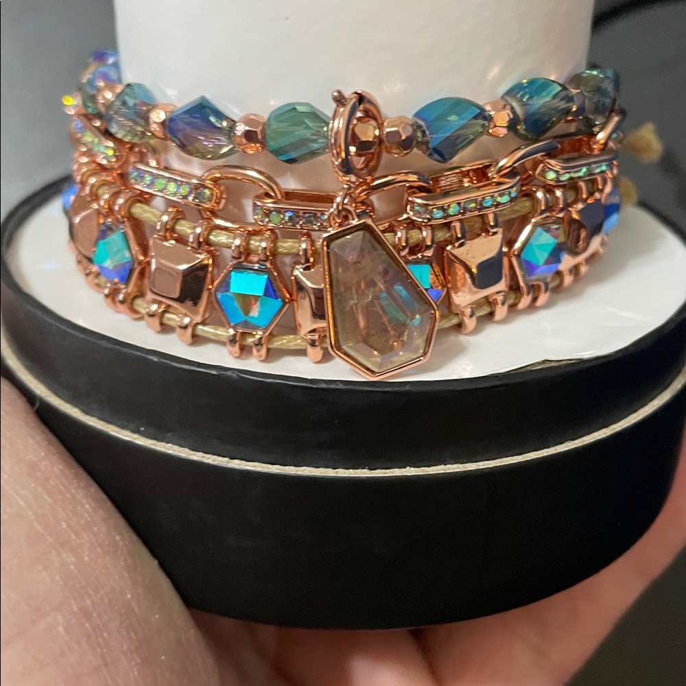 Elegant Rose Gold Bracelet with Iridescent Accents lab created stones set/ 3